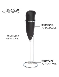 Espumador de Leche Primula con Soporte, Negro, Manual 2