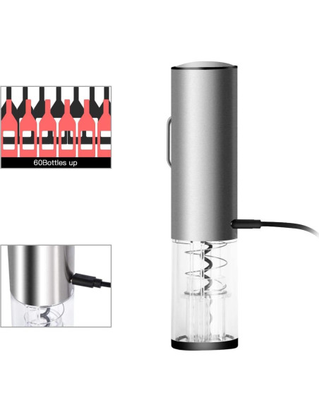Abrebotellas Eléctrico KOOWAI Plata - Sacacorchos Automático 30.5cm
