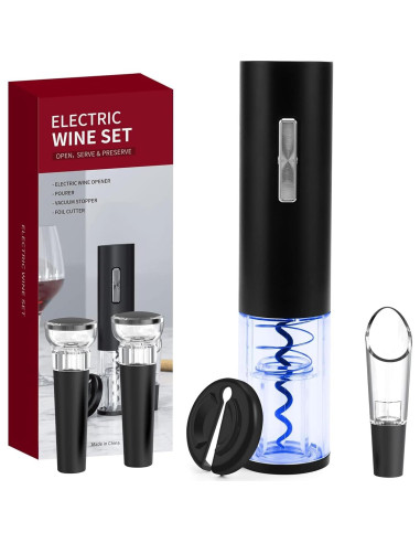 Juego de abridor de vino eléctrico BreezeSound 5 en 1 negro