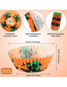 Forros para Cupcakes de Halloween Patelai 600 Piezas Multicolor 2