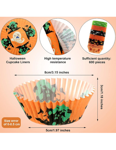 Forros para Cupcakes de Halloween Patelai 600 Piezas Multicolor