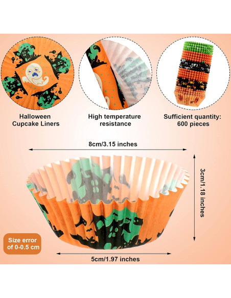 Forros para Cupcakes de Halloween Patelai 600 Piezas Multicolor