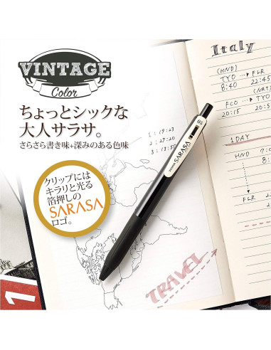 Bolígrafo de Gel Zebra Sarasa Clip 0.5mm Set 5 Colores Vintage