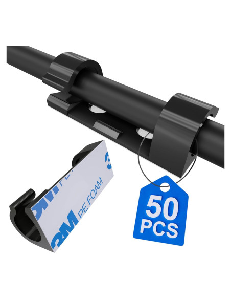 Clips Adhesivos para Cables CableGeeker 50Pcs Negro