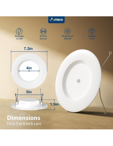 Luz Empotrada LED Amico 12.5W con Sensor de Movimiento 6"