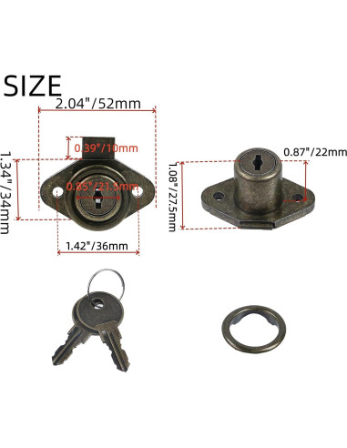 Cerradura de Gabinete Chinflly Bronce Antiguo 52x34mm