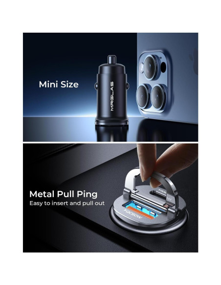 Cargador de Coche USB C MRGLAS 125W PD65W QC60W Doble Puerto Cargador de Coche USB C MRGLAS 125W PD65W QC60W Doble Puerto