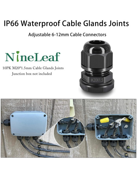 Conectores de Cable Impermeables NineLeaf M20x1.5 10 Piezas