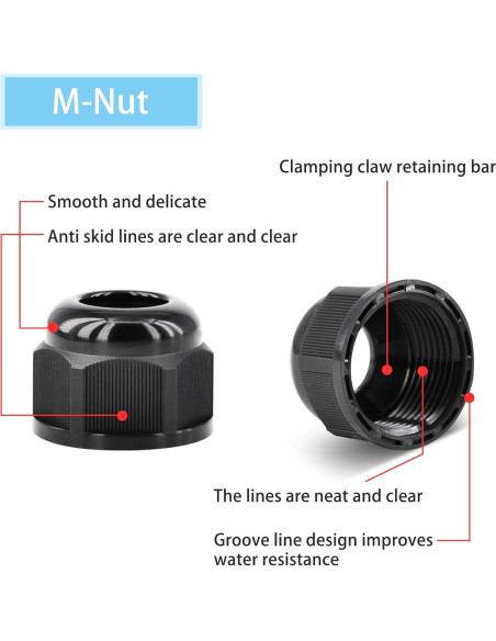 Conectores de Cable Impermeables NineLeaf M20x1.5 10 Piezas