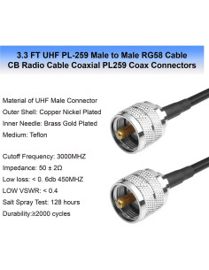 Cable Coaxial RG58 1M PL-259 Macho a Macho 50 Ohm 2