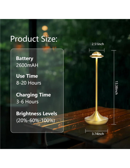 Lámpara de Mesa LED Inalámbrica Baishezhuan Dorada 3 Niveles
