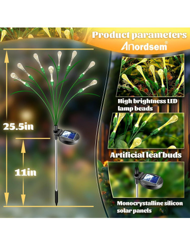 Luces de Jardín Solares Anordsem 2 Paquete Gota de Agua LED