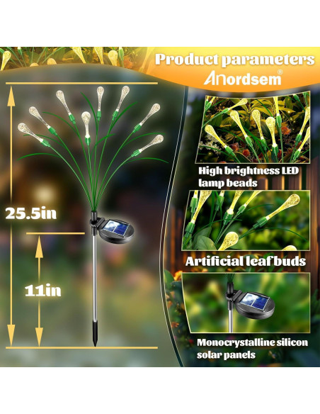 Luces de Jardín Solares Anordsem 2 Paquete Gota de Agua LED