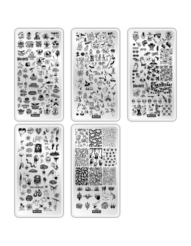5 Placas de Estampado de Uñas Halloween Mezerdoo 12x6cm