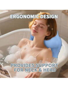 Almohada de Baño Deenwada de Silicona Azul - Reposacabezas Ergonómico 2