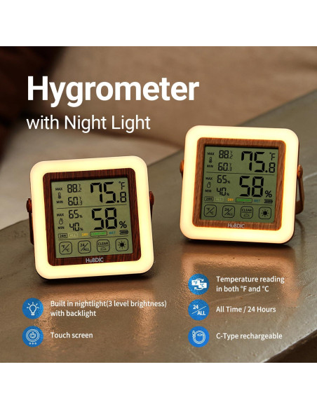 Higrómetro Digital HuBDIC HT-21 con Luz Nocturna y Monitor de Humedad