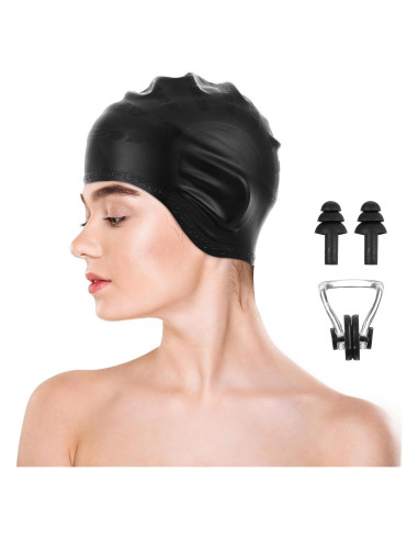 Gorro de Natación Silicona AOZUO para Cabello Largo con Tapones