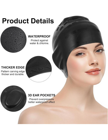 Gorro de Natación Silicona AOZUO para Cabello Largo con Tapones