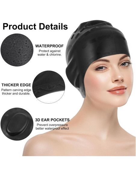Gorro de Natación Silicona AOZUO para Cabello Largo con Tapones