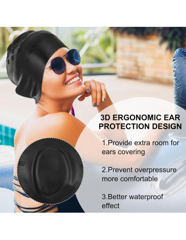 Gorro de Natación Silicona AOZUO para Cabello Largo con Tapones