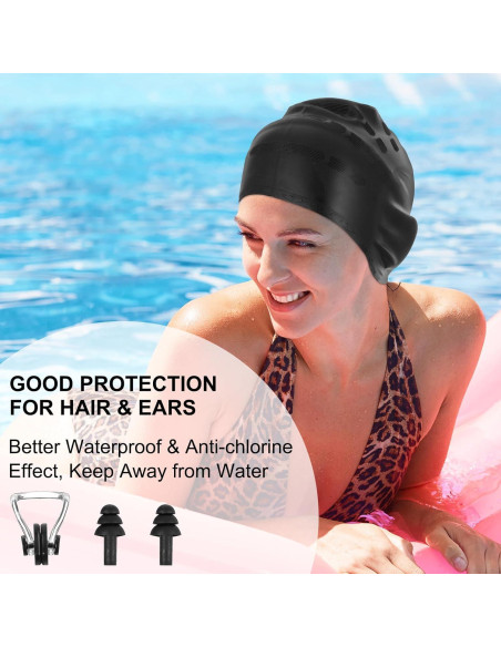 Gorro de Natación Silicona AOZUO para Cabello Largo con Tapones