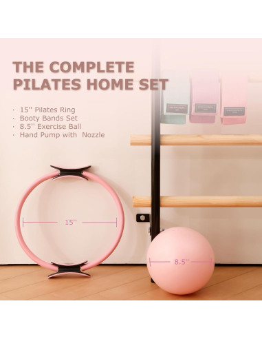 Kit de Pilates GymYard: Anillo 38 cm, Mini Bola 21.6 cm y 3 Bandas