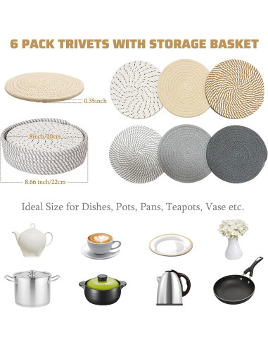 Trivetes Redondos EOYDKAP 20 cm - 6 Piezas con Canasta