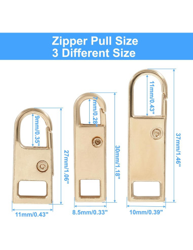 Tiradores de Cremallera Biaungdo 6 Pcs Metal Dorado 27-37mm