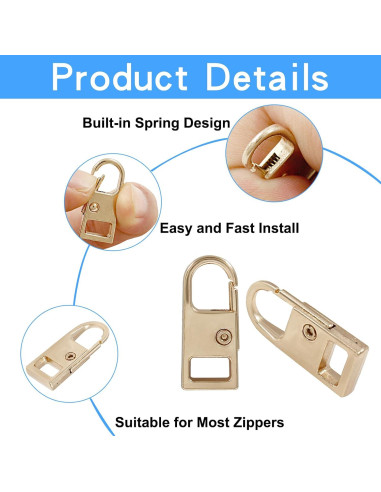 Tiradores de Cremallera Biaungdo 6 Pcs Metal Dorado 27-37mm