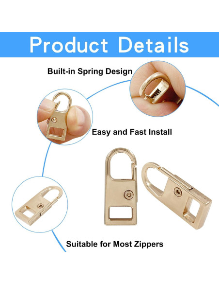 Tiradores de Cremallera Biaungdo 6 Pcs Metal Dorado 27-37mm