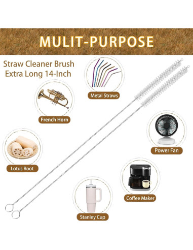 Cepillo Limpiador de Pajitas Extra Largo CIDYAUST 36 cm - 8 Piezas