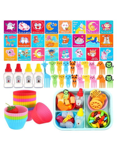 Kit de Almuerzo Infantil SiliFine 144 Pcs - Divisores, Notas y Palillos