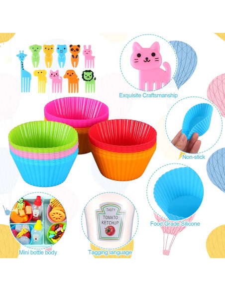 Kit de Almuerzo Infantil SiliFine 144 Pcs - Divisores, Notas y Palillos