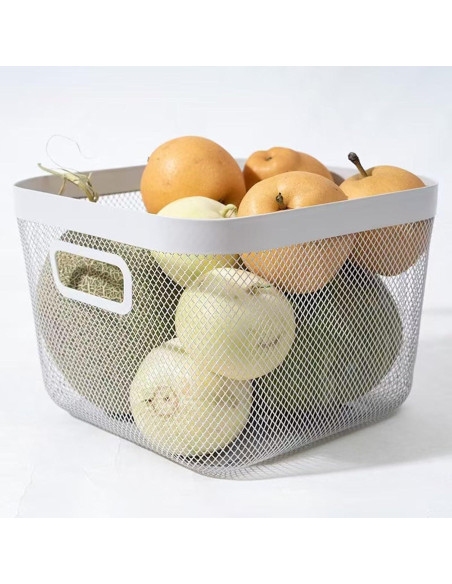 Cesta de Almacenamiento de Malla de Alambre AJIODA Blanca 24.5x24x17 cm