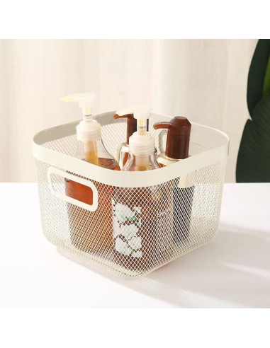 Cesta de Almacenamiento de Malla de Alambre AJIODA Blanca 24.5x24x17 cm