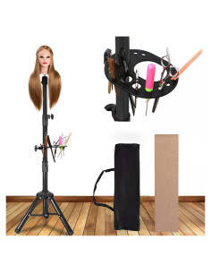 Soporte de Peluca Trípode Negro 139.7 cm con Bandeja