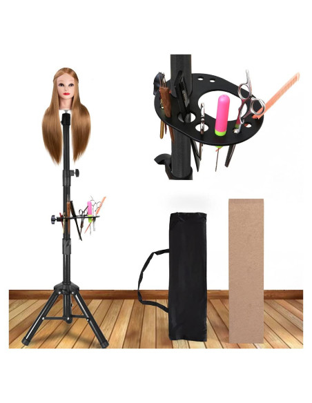 Soporte de Peluca Trípode Negro 139.7 cm con Bandeja