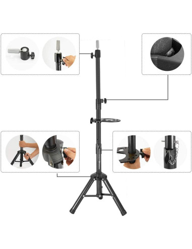 Soporte de Peluca Trípode Negro 139.7 cm con Bandeja