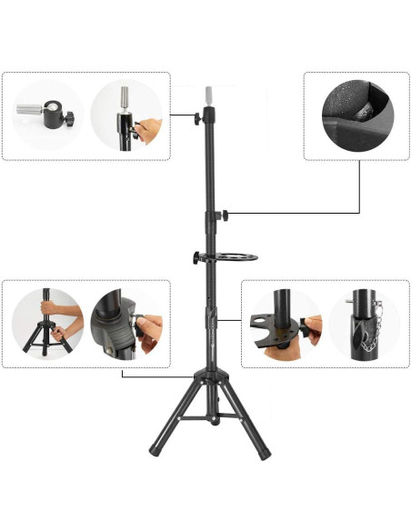 Soporte de Peluca Trípode Negro 139.7 cm con Bandeja
