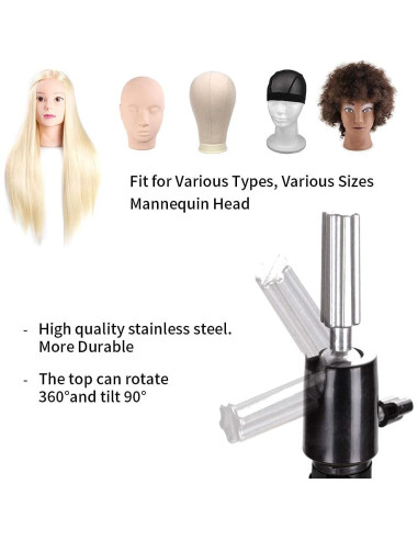 Soporte de Peluca Trípode Negro 139.7 cm con Bandeja