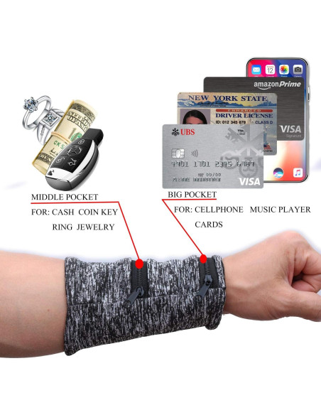 Billetera de Muñeca Hapheal con 2 Bolsillos para Viajes y Deportes