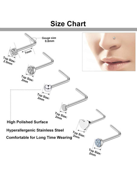 Aros Nasales Hipoalergénicos ONESING 36 Pcs Acero Inoxidable