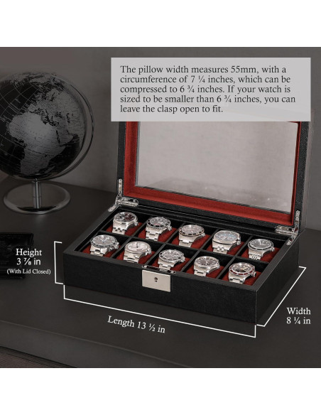 Caja de Reloj Rothwell de Cuero Sintético 10 Compartimentos