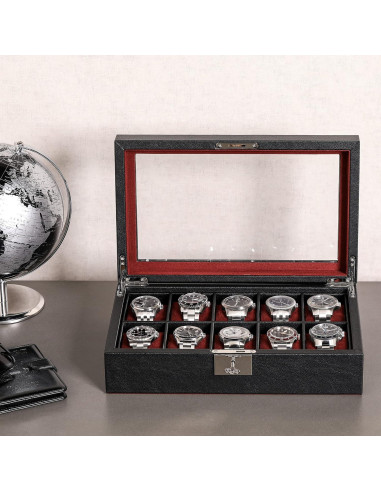Caja de Reloj Rothwell de Cuero Sintético 10 Compartimentos