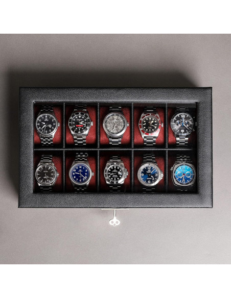 Caja de Reloj Rothwell de Cuero Sintético 10 Compartimentos