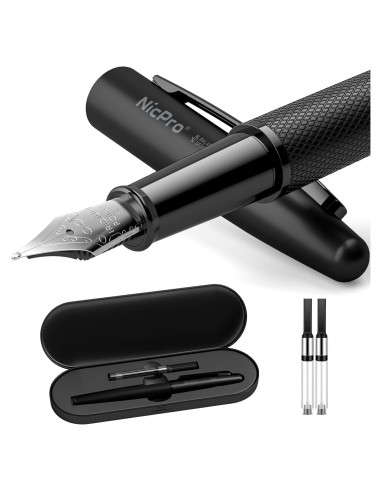 Pluma Fuente Nicpro Negra Clásica Punta Extra Fina 0.38mm