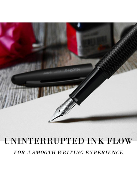 Pluma Fuente Nicpro Negra Clásica Punta Extra Fina 0.38mm