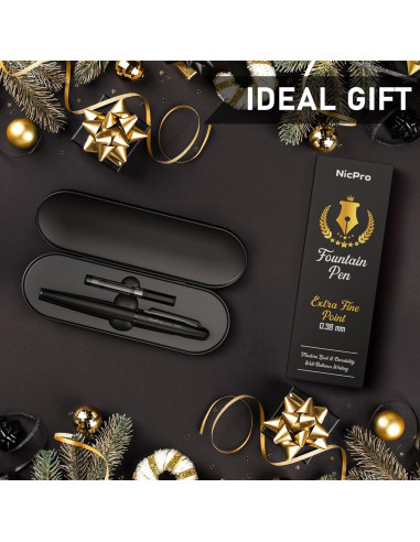 Pluma Fuente Nicpro Negra Clásica Punta Extra Fina 0.38mm