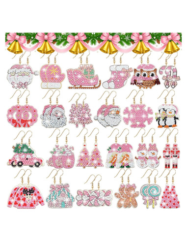Kit de Pendientes DIY Siifert 24 Pares Navidad Rosa