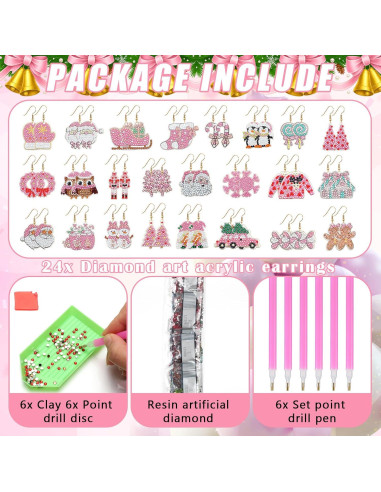 Kit de Pendientes DIY Siifert 24 Pares Navidad Rosa